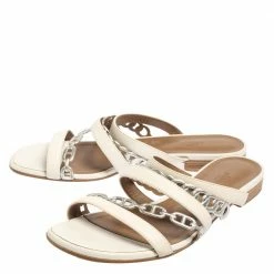 Hermes White/Sliver Leather Amalfi Slide Sandals Size 40.5 For Women 13 Hermes White/Sliver Leather Amalfi Slide Sandals Size 40.5 For Women -Deals Hermes Store luxury women hermes used shoes p425840 002