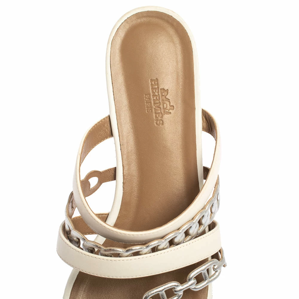 Hermes White/Sliver Leather Amalfi Slide Sandals Size 40.5 For Women 9 Hermes White/Sliver Leather Amalfi Slide Sandals Size 40.5 For Women - Image 7