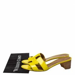Hermes Yellow Patent Leather Oasis Sandals Size 39.5 For Women -Deals Hermes Store luxury women hermes used shoes p425864 001