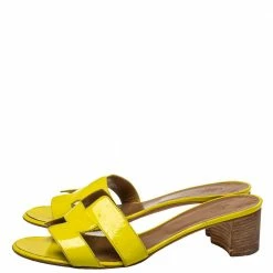Hermes Yellow Patent Leather Oasis Sandals Size 39.5 For Women -Deals Hermes Store luxury women hermes used shoes p425864 002