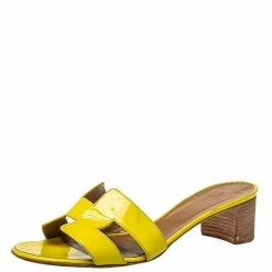 Hermes Yellow Patent Leather Oasis Sandals Size 39.5 For Women