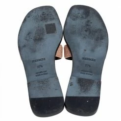 Hermes Beige Glitter Oran Flat Slides Size 37.5 For Women -Deals Hermes Store luxury women hermes used shoes p426485 008