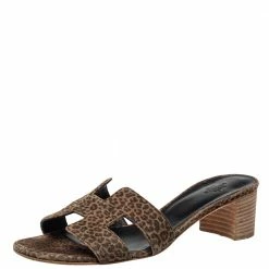 Hermes Hermès Brown Suede Leopard Print Oasis Sandals Size 39 For Women