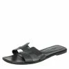 Hermes Hermés Grey Leather Oran Flat Slides Size 41.5 For Women