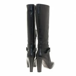Hermes Black Leather Buckle Detail Tall Boots Size 39 For Women -Deals Hermes Store luxury women hermes used shoes p42961 005