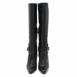 Hermes Black Leather Buckle Detail Tall Boots Size 39 For Women -Deals Hermes Store luxury women hermes used shoes p42961 006
