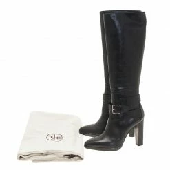 Hermes Black Leather Buckle Detail Tall Boots Size 39 For Women -Deals Hermes Store luxury women hermes used shoes p42961 012