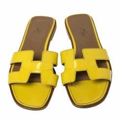 Hermes Yellow Patent Leather Oran Sandals Size 36 For Women -Deals Hermes Store luxury women hermes used shoes p434837 004