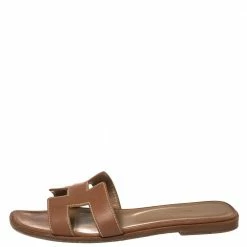 Hermes Brown Leather Oran Flat Sandals Size 37 For Women -Deals Hermes Store luxury women hermes used shoes p434860 006