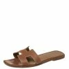 Hermes Brown Leather Oran Flat Sandals Size 37 For Women -Deals Hermes Store luxury women hermes used shoes p434860 007
