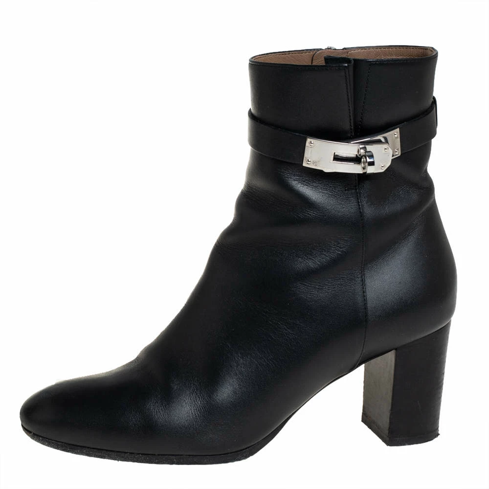 Hermes Black Leather Kelly Ankle Boots Size 37.5 For Women 4 Hermes Black Leather Kelly Ankle Boots Size 37.5 For Women - Image 2