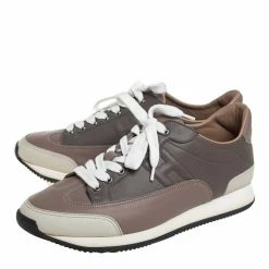 Hermes Grey/Beige Leather Trial Low Top Sneakers Size 40 For Women -Deals Hermes Store luxury women hermes used shoes p437392 002