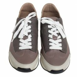 Hermes Grey/Beige Leather Trial Low Top Sneakers Size 40 For Women -Deals Hermes Store luxury women hermes used shoes p437392 006