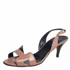 Hermes Beige Leather Legend Slingback Sandals Size 39 For Women