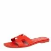Hermes Red Leather Oran Flat Slides Size 39 For Women 2 Hermes Red Leather Oran Flat Slides Size 39 For Women -Deals Hermes Store luxury women hermes used shoes p438279 002
