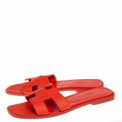 Hermes Red Leather Oran Flat Slides Size 39 For Women -Deals Hermes Store luxury women hermes used shoes p438279 007