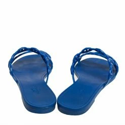 Hermes Hermés Blue Rubber Chaîne D'Ancre Rivage Flat Slides Size 37 For Women -Deals Hermes Store luxury women hermes used shoes p441133 007