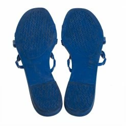 Hermes Hermés Blue Rubber Chaîne D'Ancre Rivage Flat Slides Size 37 For Women -Deals Hermes Store luxury women hermes used shoes p441133 008