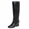 Hermes Black Leather Knee Length Boots Size 38 For Women