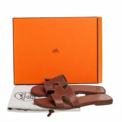 Hermes Brown Leather Oran Sandals Size 38 For Women -Deals Hermes Store luxury women hermes used shoes p441507 001