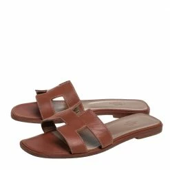 Hermes Brown Leather Oran Sandals Size 38 For Women -Deals Hermes Store luxury women hermes used shoes p441507 002