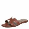 Hermes Brown Leather Oran Sandals Size 38 For Women