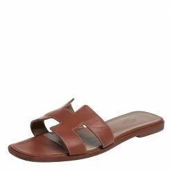 Hermes Brown Leather Oran Sandals Size 38 For Women