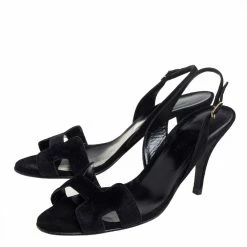 Hermes Black Velvet And Suede Night Sandals Size 38.5 For Women -Deals Hermes Store luxury women hermes used shoes p444077 007