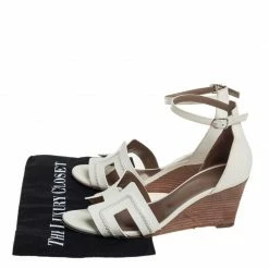 Hermes White Leather Legend Wedge Ankle Strap Sandals Size 38.5 For Women -Deals Hermes Store luxury women hermes used shoes p444124 1622433759 001