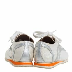 Hermes White Nylon And Silver Leather Low Top Sneakers Size 38 For Women -Deals Hermes Store luxury women hermes used shoes p444487 001