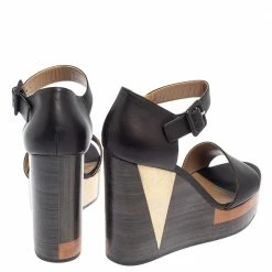 Hermes Dark Brown Leather D'Orsay Wedge Sandals Size 39 For Women -Deals Hermes Store luxury women hermes used shoes p445889 001