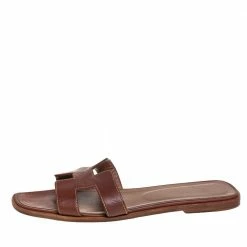 Hermes Hermès Brown Leather Oran Sandals Size 40 For Women -Deals Hermes Store luxury women hermes used shoes p446067 004