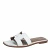 Hermes White Leather Oran Flat Slides Size 37 For Women -Deals Hermes Store luxury women hermes used shoes p446996 007