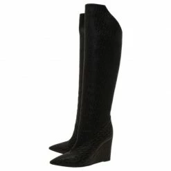 Hermes Black Monogram Leather Wedge Tall Boots Size 36 For Women -Deals Hermes Store luxury women hermes used shoes p44725 004