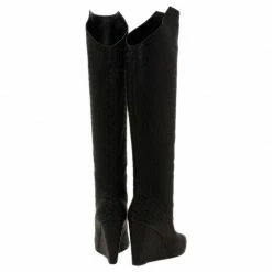 Hermes Black Monogram Leather Wedge Tall Boots Size 36 For Women -Deals Hermes Store luxury women hermes used shoes p44725 005