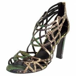Hermes Multicolor Python Cage Open Toe Sandals Size 37 For Women