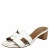 Hermes White Leather Oasis Slide Sandals Size 35 For Women