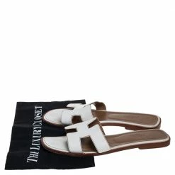 Hermes White Leather Oran Slide Sandals Size 40 For Women -Deals Hermes Store luxury women hermes used shoes p448521 009