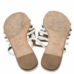 Hermes Hermés White Leather Olympe Flat Slides Size 37 For Women -Deals Hermes Store luxury women hermes used shoes p449112 006