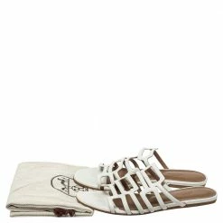 Hermes Hermés White Leather Olympe Flat Slides Size 37 For Women -Deals Hermes Store luxury women hermes used shoes p449112 007