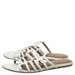 Hermes Hermés White Leather Olympe Flat Slides Size 37 For Women -Deals Hermes Store luxury women hermes used shoes p449112 008
