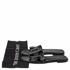 Hermes Black Leather Oran Stitched Flat Slide Size 35.5 For Women -Deals Hermes Store luxury women hermes used shoes p449117 008