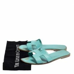 Hermes Blue Leather Oran Flats Size 39 For Women -Deals Hermes Store luxury women hermes used shoes p449609 006