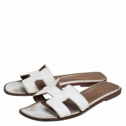 Hermes White Leather Oran Flats Size 39 For Women -Deals Hermes Store luxury women hermes used shoes p449640 005