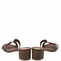 Hermes Brown Leather Oasis Block Heel Slide Sandals Size 38 For Women -Deals Hermes Store luxury women hermes used shoes p450876 004