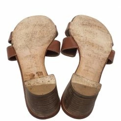Hermes Brown Leather Oasis Block Heel Slide Sandals Size 38 For Women -Deals Hermes Store luxury women hermes used shoes p450876 008