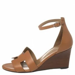 Hermes Brown Leather Legend Wedge Sandals Size 36 For Women -Deals Hermes Store luxury women hermes used shoes p452115 009