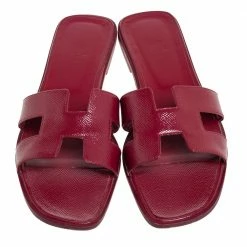Hermes Burgundy Patent Leather Oran Sandals Size 42 For Women -Deals Hermes Store luxury women hermes used shoes p454091 002
