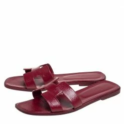 Hermes Burgundy Patent Leather Oran Sandals Size 42 For Women -Deals Hermes Store luxury women hermes used shoes p454091 006