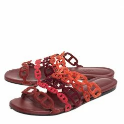 Hermes Multi Rouge Suede D'ancre Chaine Slide Sandals Size 37 For Women -Deals Hermes Store luxury women hermes used shoes p455872 002